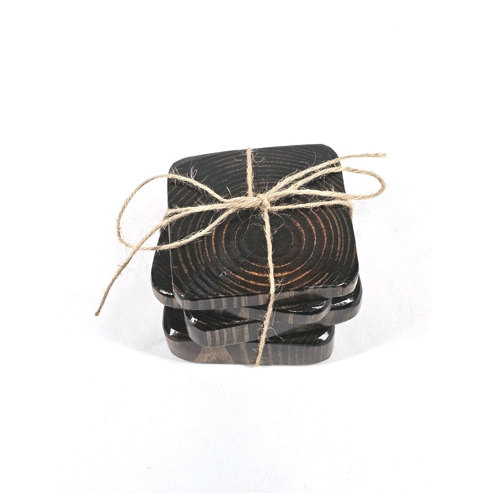 Set of 4 Multi-size Handmade Rustic Wooden Square Drink Coasters Table Protector